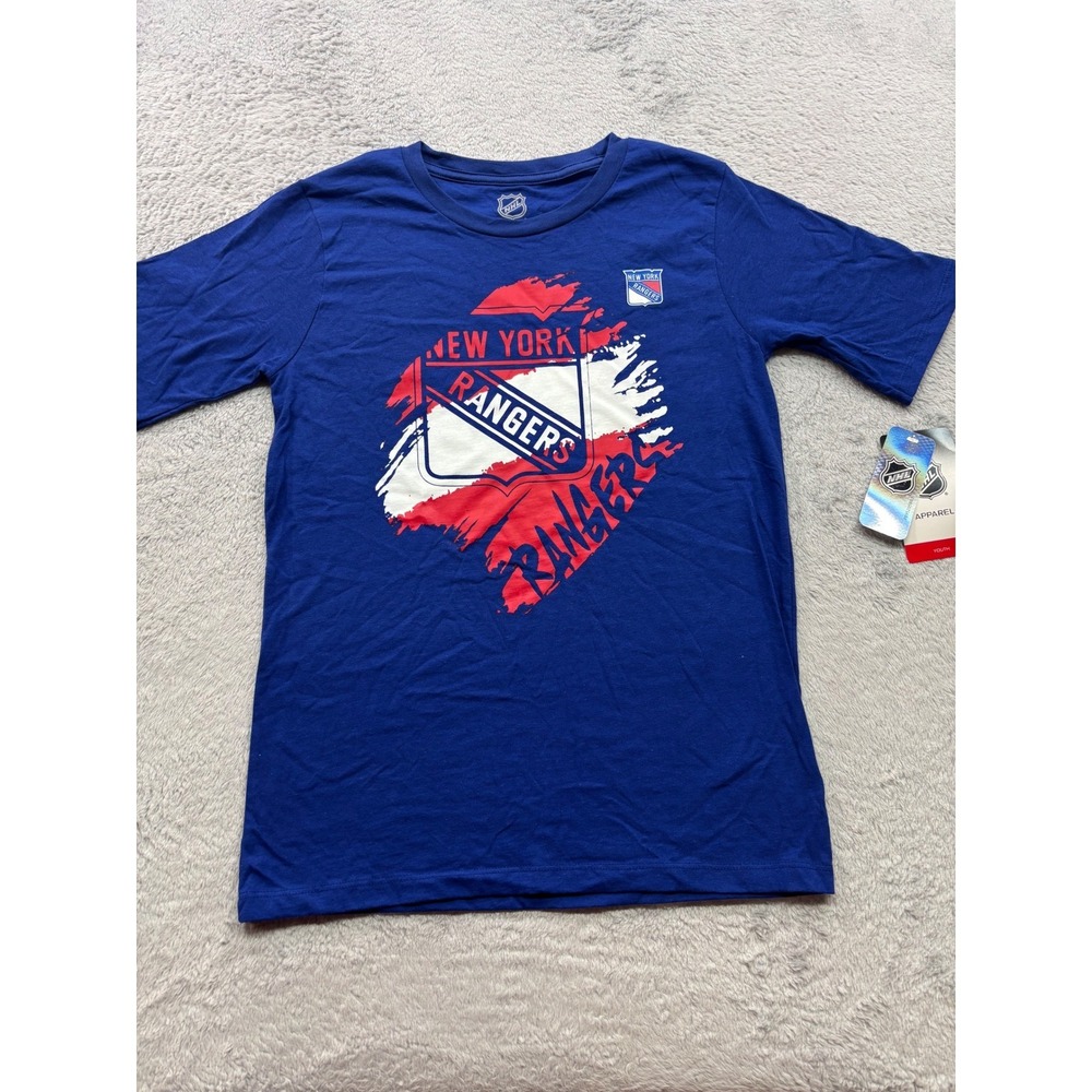 New York Rangers NHL Hockey T Shirt‎ Royal Blue Youth Size L graphic tee